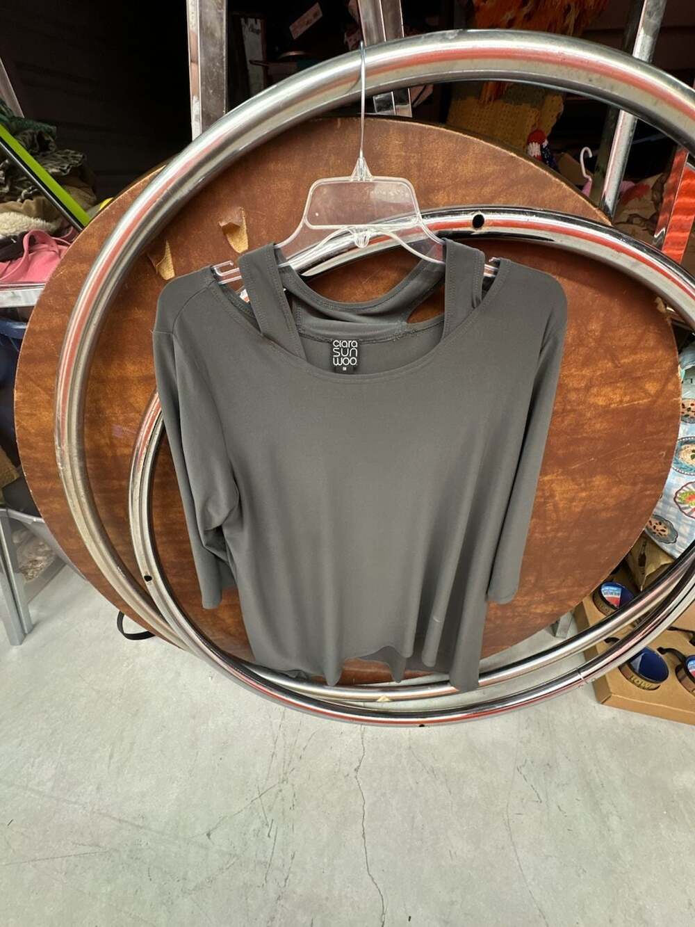 Clara Sun Woo Women's Cold Shoulder 3/4 Sleeve Charcoal Gray Tunic Top